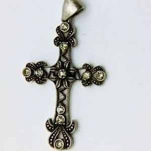 Lia Sophia Silver Cross Necklace with Sparkling Accents